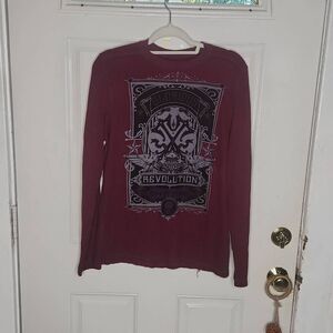 Vintage y2k Helix thermal knit long sleeve burgandy graphic shirt men's size L